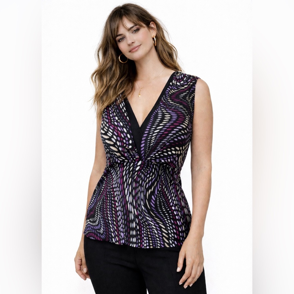 JTB Sleeveless Blouse Tank Top Medium V-neck Shiny Floral Ties‎ In Back Y2K 90’s